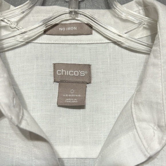 Chico’s Classic-Fit No-Iron Linen Shirt Long Sleeve Crisp White Button Up Top - Picture 7 of 13